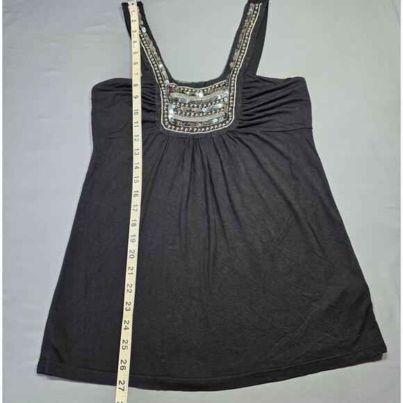 i.ner Black Tank Stretch Y2k Studded Pleated Square Neck Wide Strap Women Size S - Picture 7 of 7